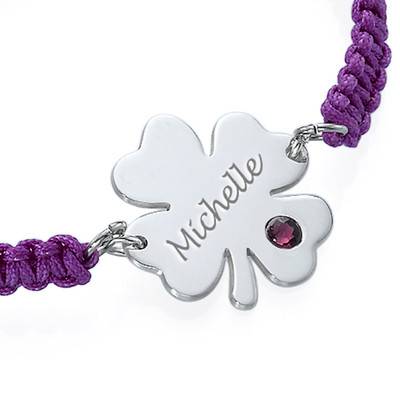 Engraved Clover Bracelet with Birthstone in Sterling Silver-2 product photo