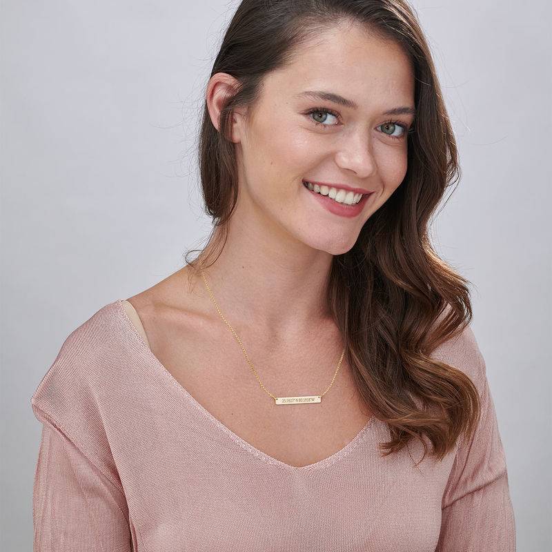 Engraved Coordinates Bar Necklace in 18ct Gold Plating-2 product photo