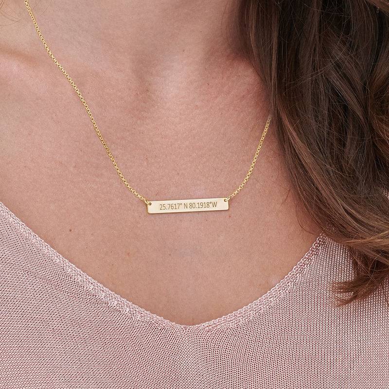 Engraved Coordinates Bar Necklace in 18ct Gold Plating-3 product photo