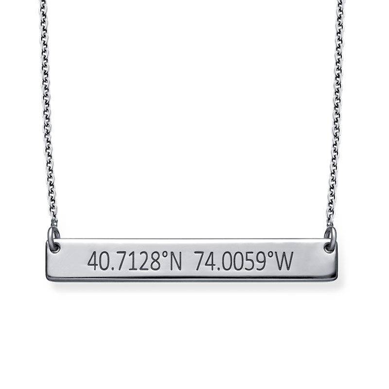 Engraved Coordinates Bar Necklace in Sterling Silver-3 product photo