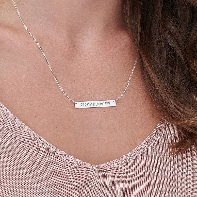 Engraved Coordinates Bar Necklace in Silver-2 product photo