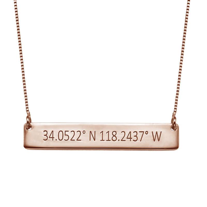 Engraved Coordinates Bar Necklace - Rose Gold Plating-3 product photo