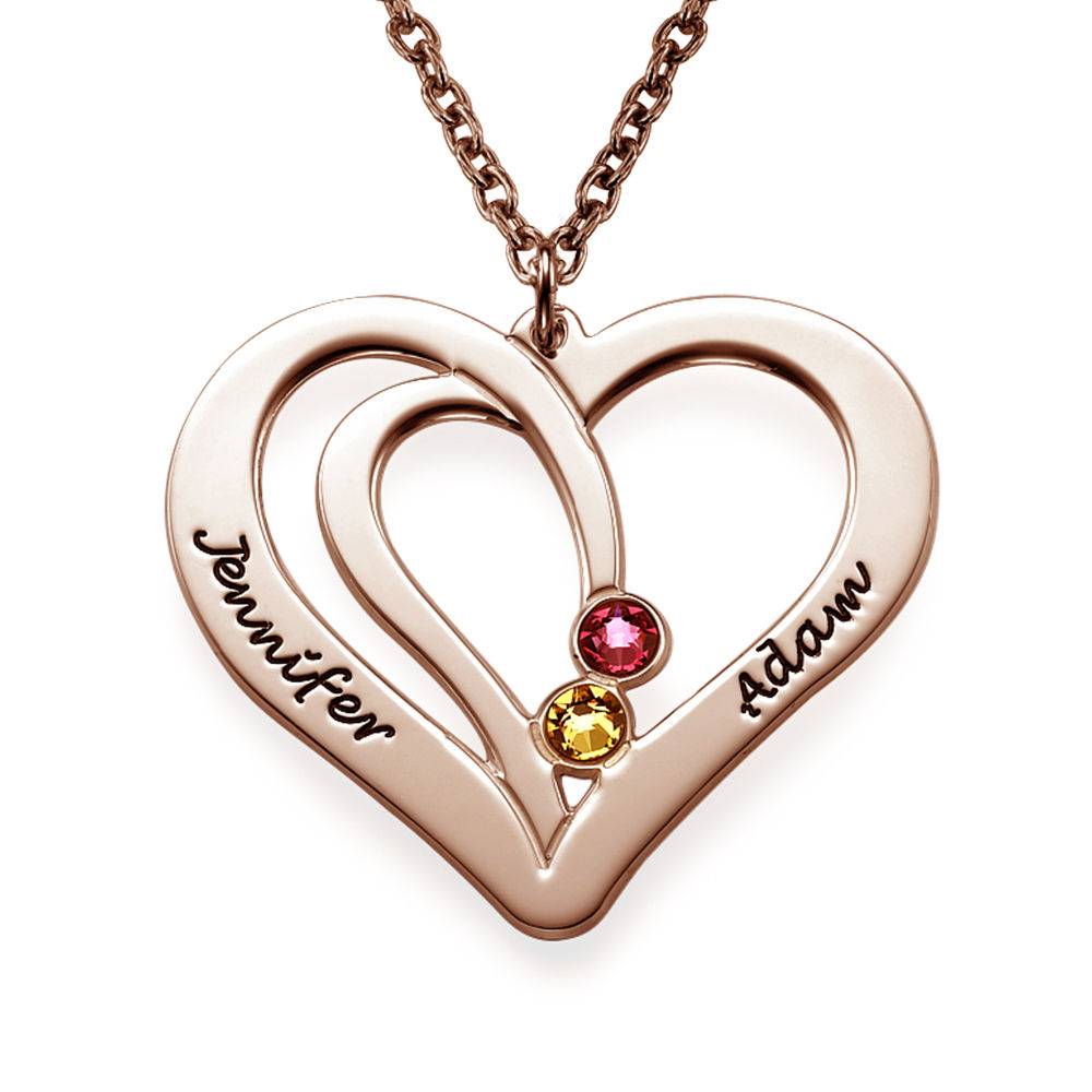 Engraved Couple Birthstone Necklace in 18ct Rose Gold Plating product photo