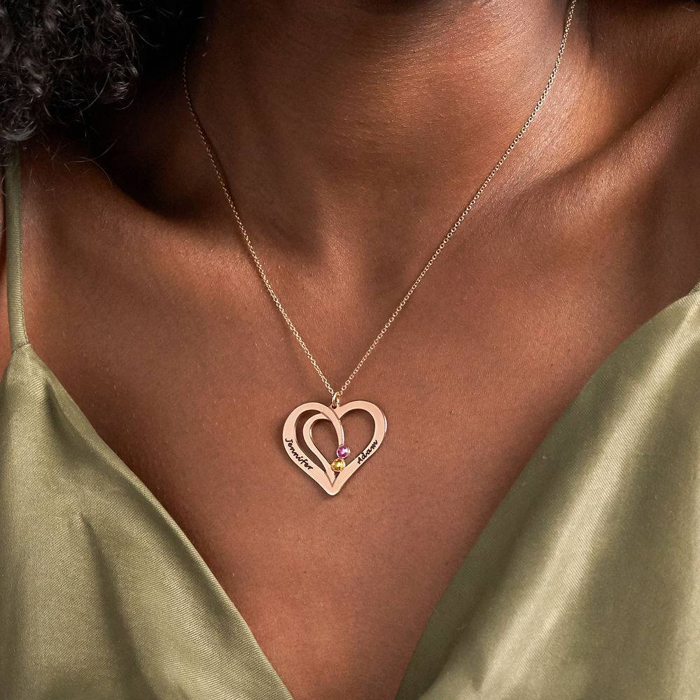 Hjerte halskæde med gravering og fødselssten i rosaforgyldt sølv-4 produkt billede
