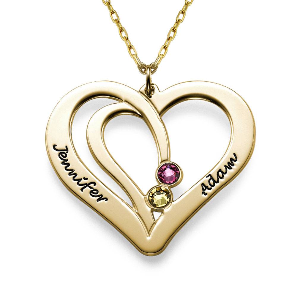 Hjerte halskæde med gravering og fødselssten i 10 karat guld produkt billede