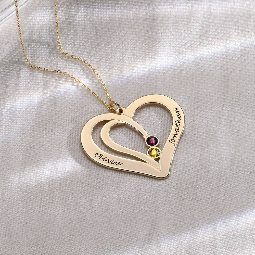 Engraved Couples Birthstone Necklace in 10ct Solid Gold product photo