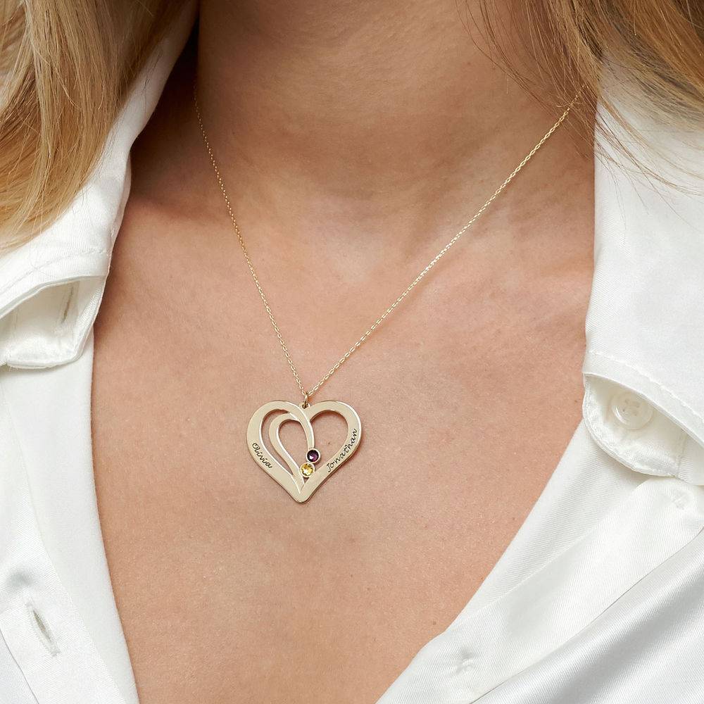 Hjerte halskæde med gravering og fødselssten i 10 karat guld-1 produkt billede
