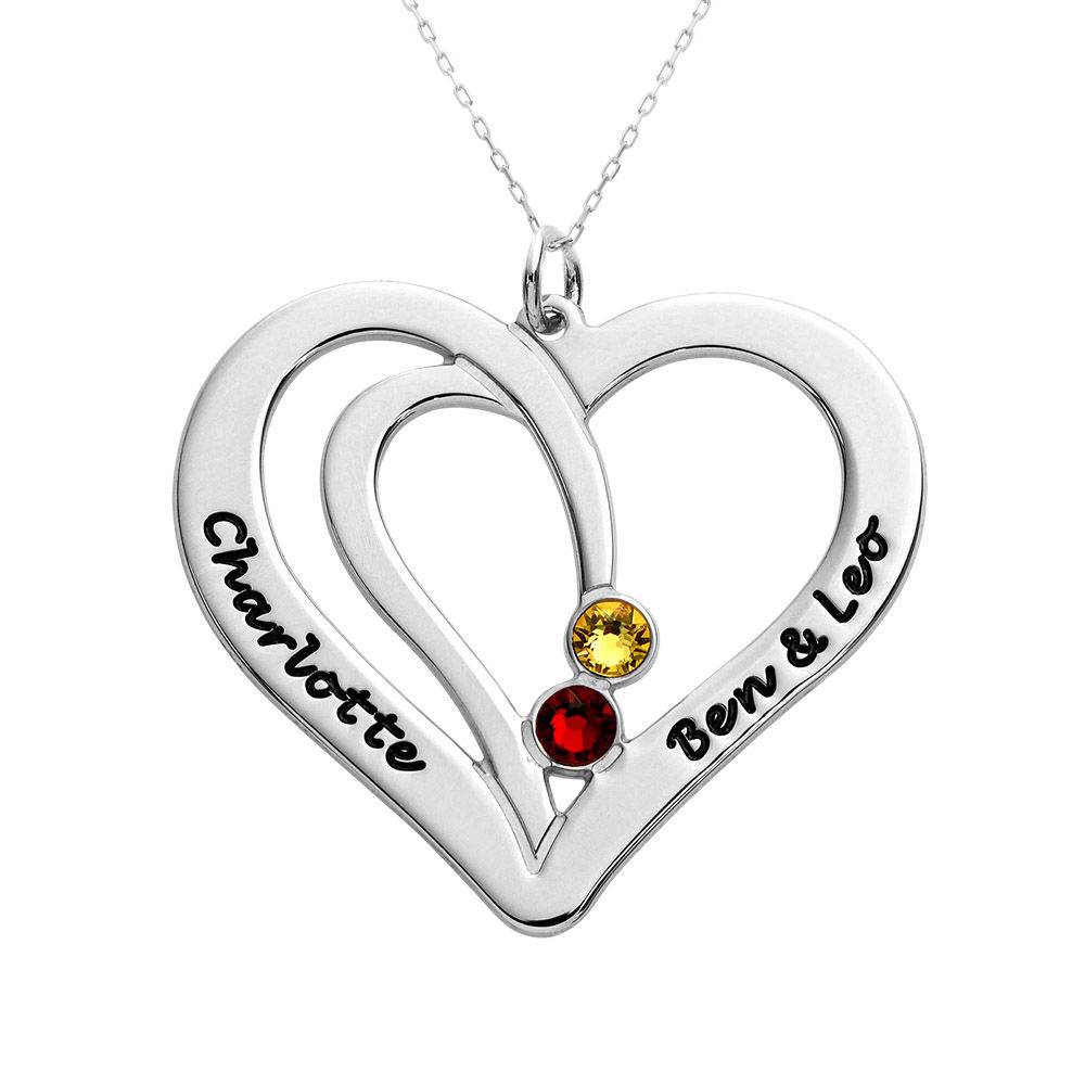 Engraved Couples Birthstone Necklace in 10K White Gold product photo