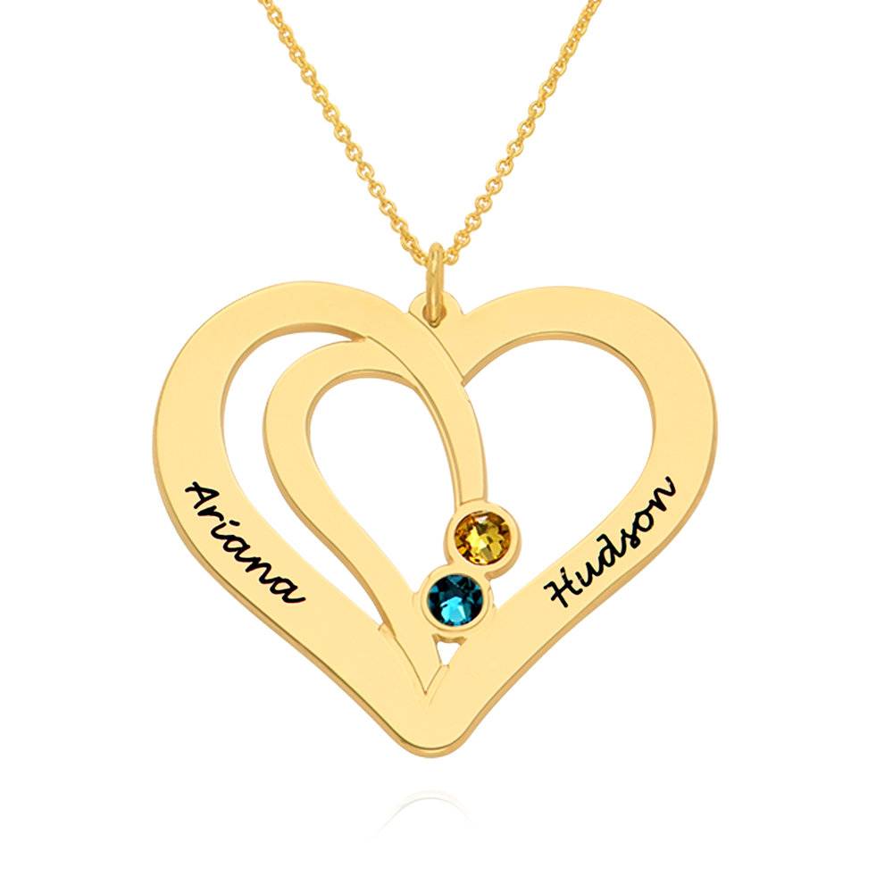 Engraved Couples Birthstone Necklace in 14k Gold product photo