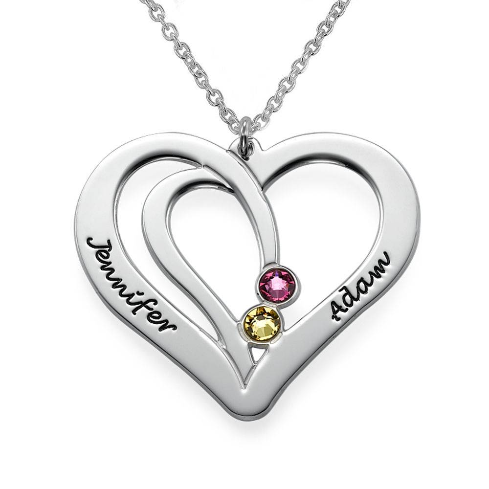 Engraved Couples Birthstone Necklace in Premium Silver-1 product photo