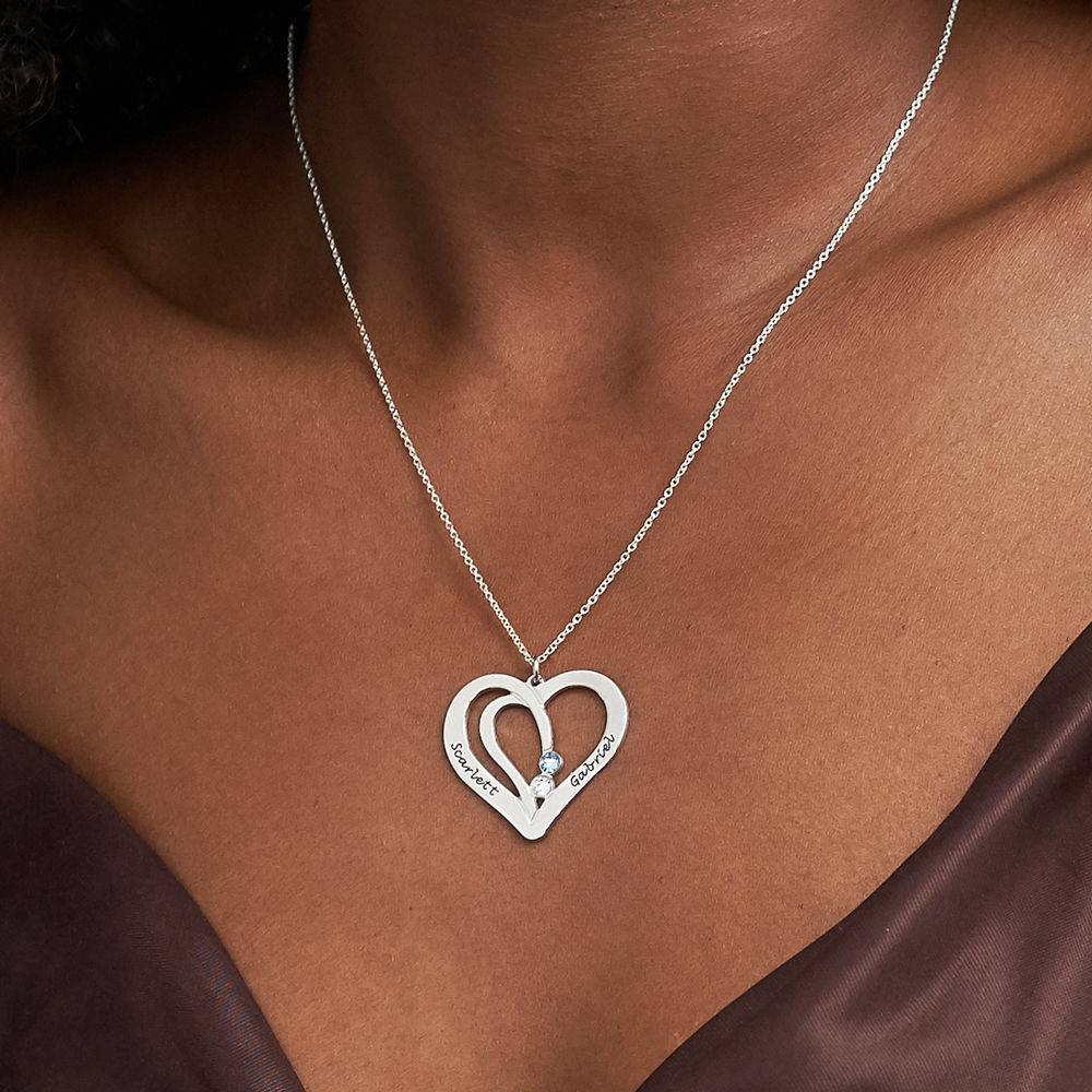 Hjerte halskæde med gravering og fødselssten i Premium Sterlingsølv produkt billede
