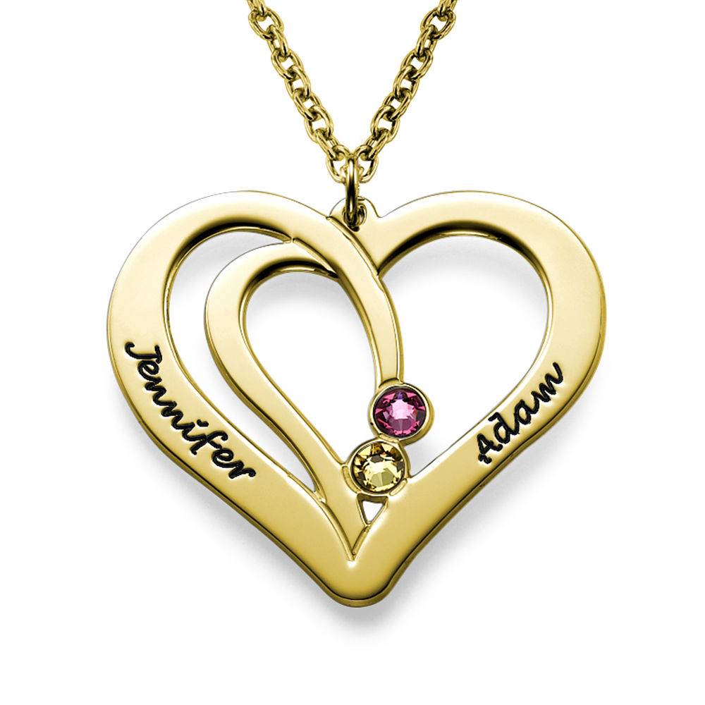 Engraved Couples Birthstone Necklace in 18ct Gold Plating product photo