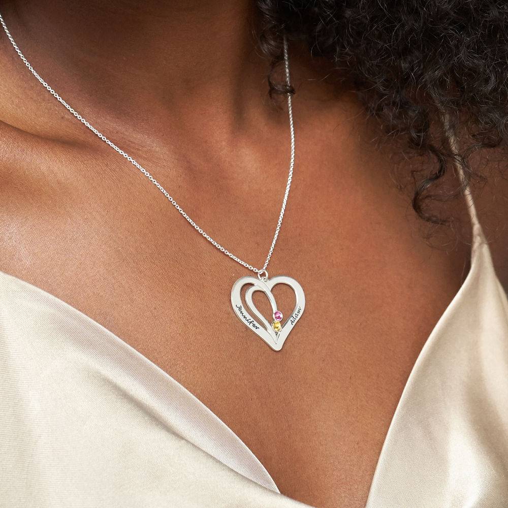 Engraved Couples Birthstone Heart Necklace in Sterling Silver-2 product photo