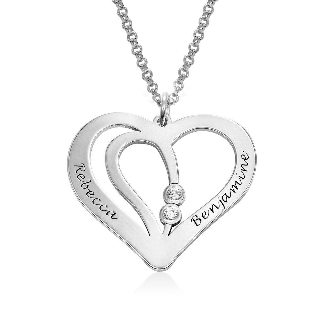 Engraved Couples Necklace with Diamond in Sterling Silver product photo