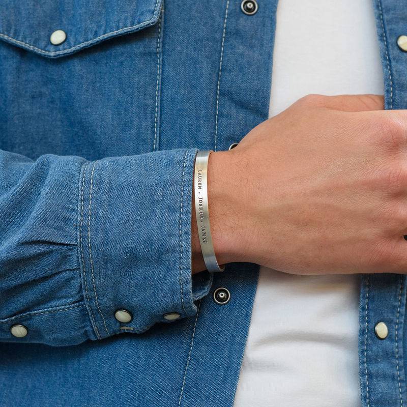 Engraved Men Cuff Bracelet in Silver product photo