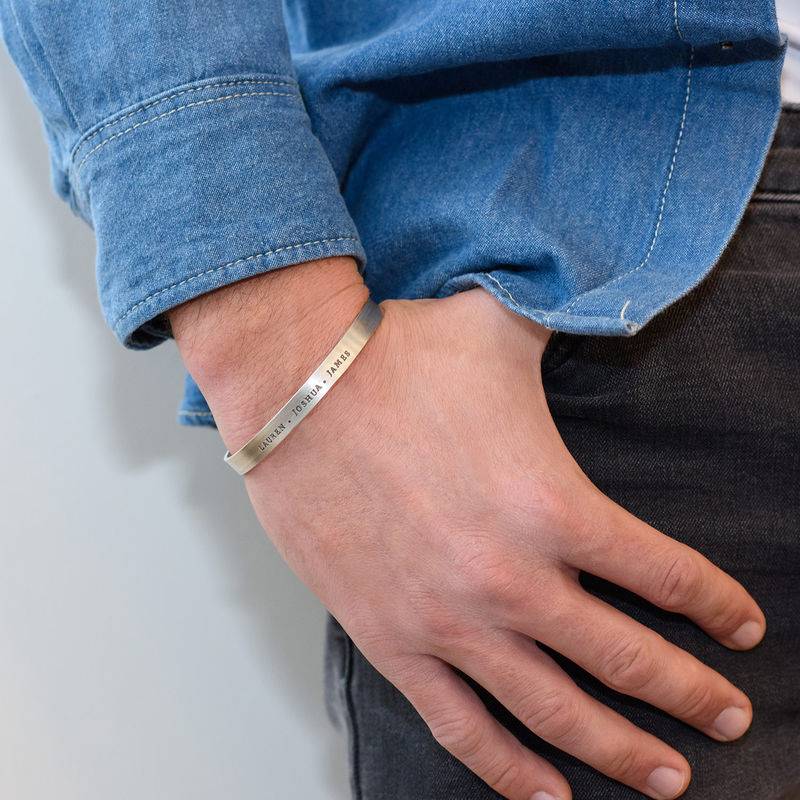 Engraved Men Cuff Bracelet in Silver-4 product photo