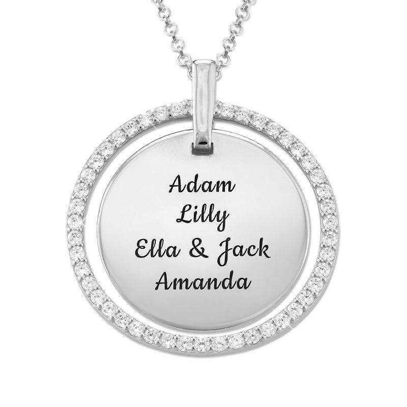 Engraved Mother Disc Necklace with Crystals in Silver product photo