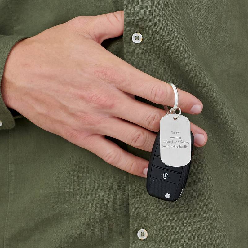 Porte-clés plaque gravé pour homme en Acier Inoxydable-3 photo du produit