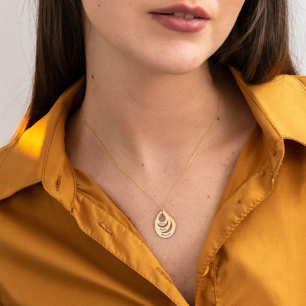 Collar de Gota de la Familia Grabada en oro 10k-6 foto de producto