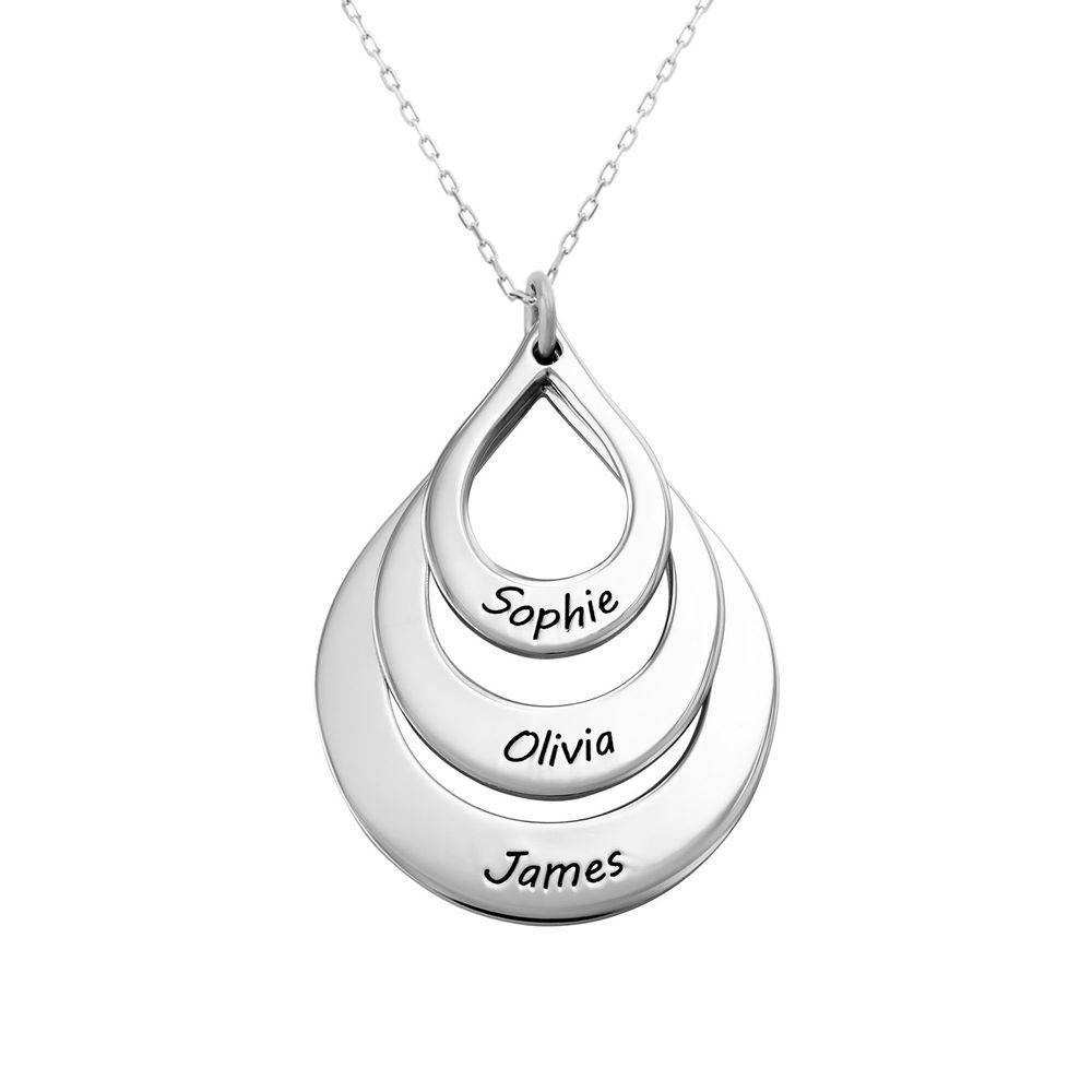 Engraved Family Necklace Drop Shaped in 10ct White Gold-1 product photo