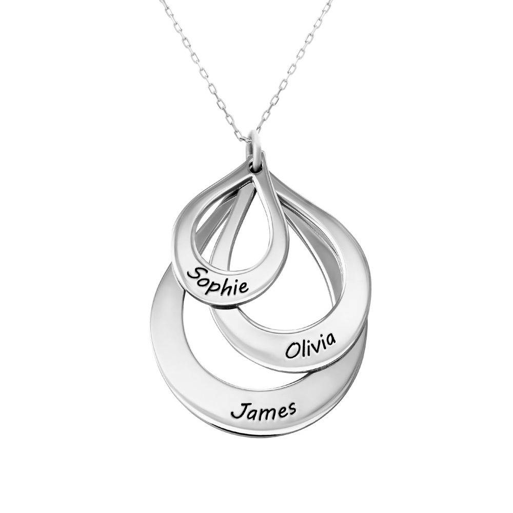 Engraved Family Necklace Drop Shaped in 10ct White Gold-2 product photo