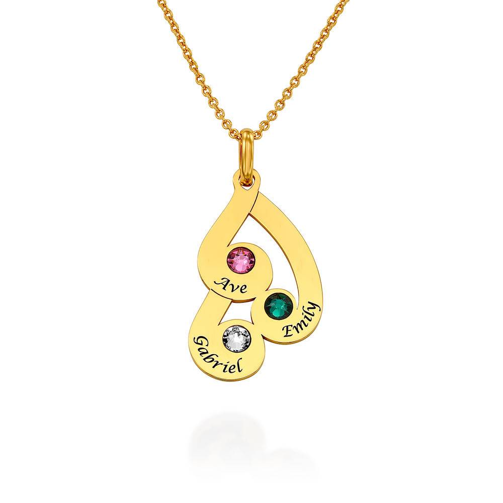 Engraved Family Pendant Necklace with Birthstones in 18ct Gold Plating-6 product photo