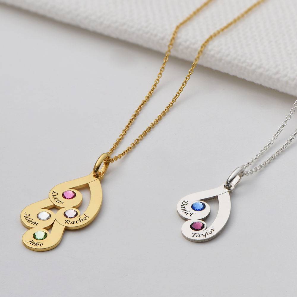 Engraved Family Pendant Necklace with Birthstones in 18ct Gold Plating-4 product photo