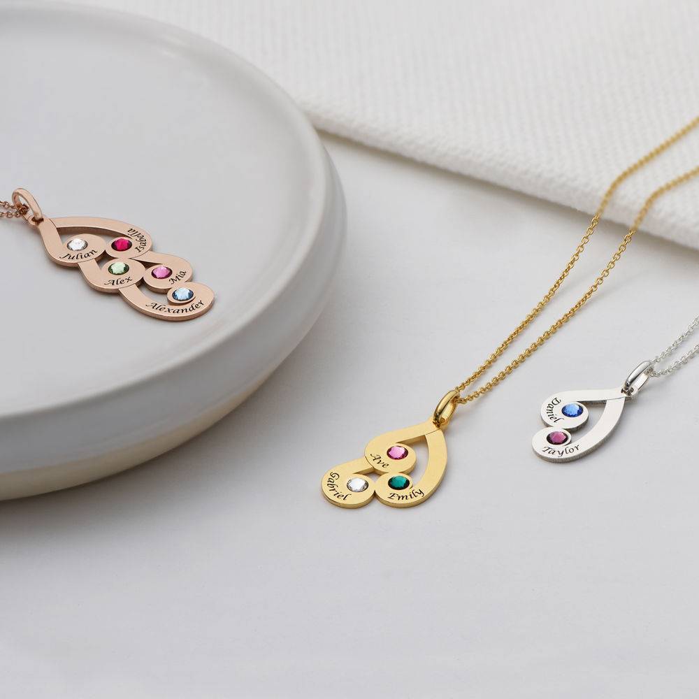 Engraved Family Pendant Necklace with Birthstones in Gold Vermeil-3 product photo