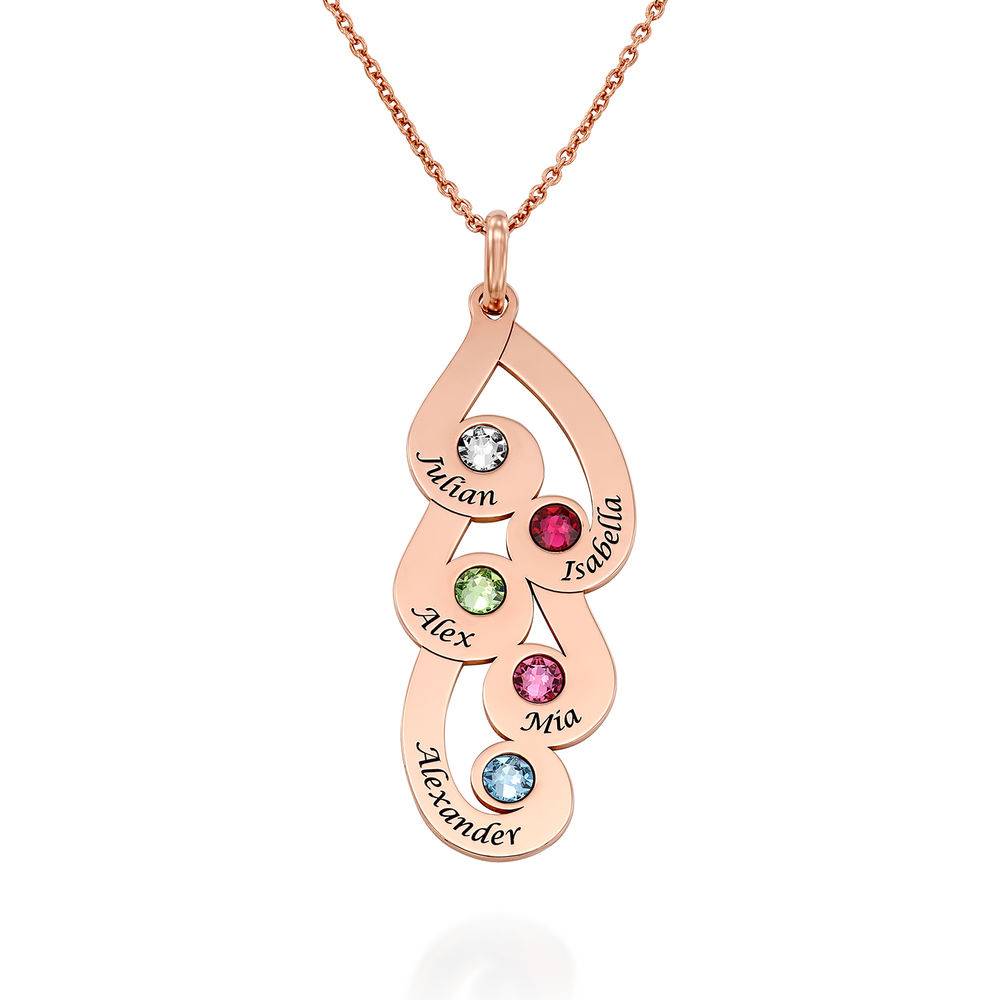 Engraved Family Pendant Necklace with Birthstones in Rose Gold Plating product photo