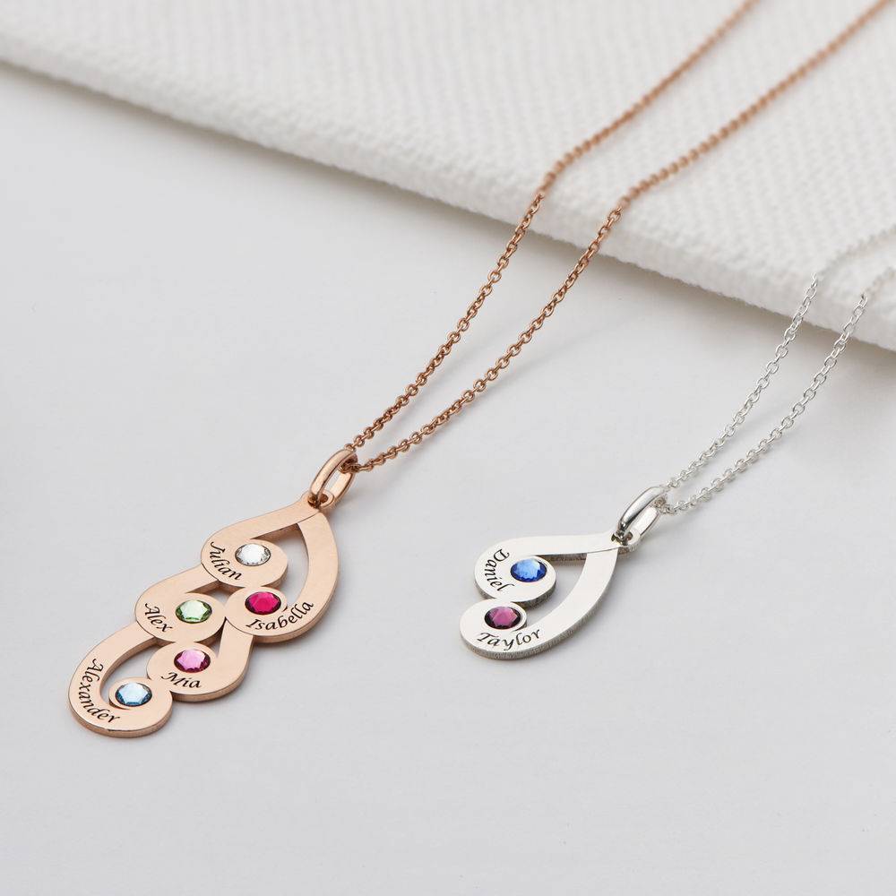 Engraved Family Pendant Necklace with Birthstones in Rose Gold Plating-2 product photo