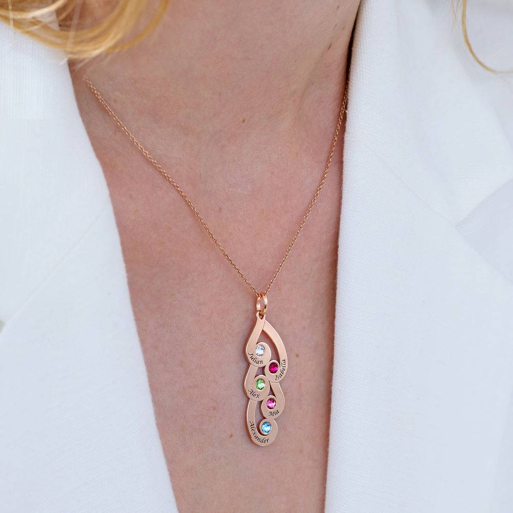 Engraved Family Pendant Necklace with Birthstones in Rose Gold Plating-5 product photo