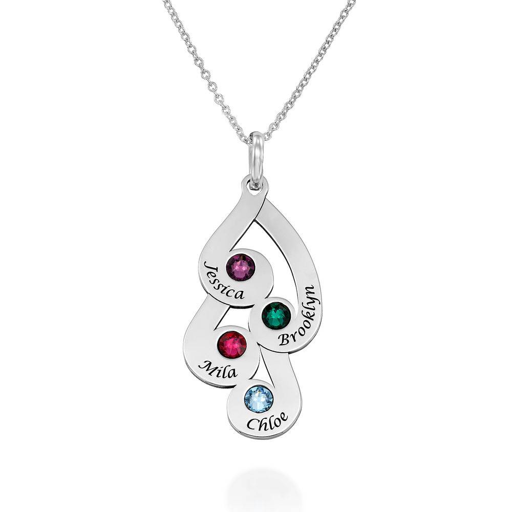Engraved Family Pendant Necklace with Birthstones in Sterling Silver-7 product photo