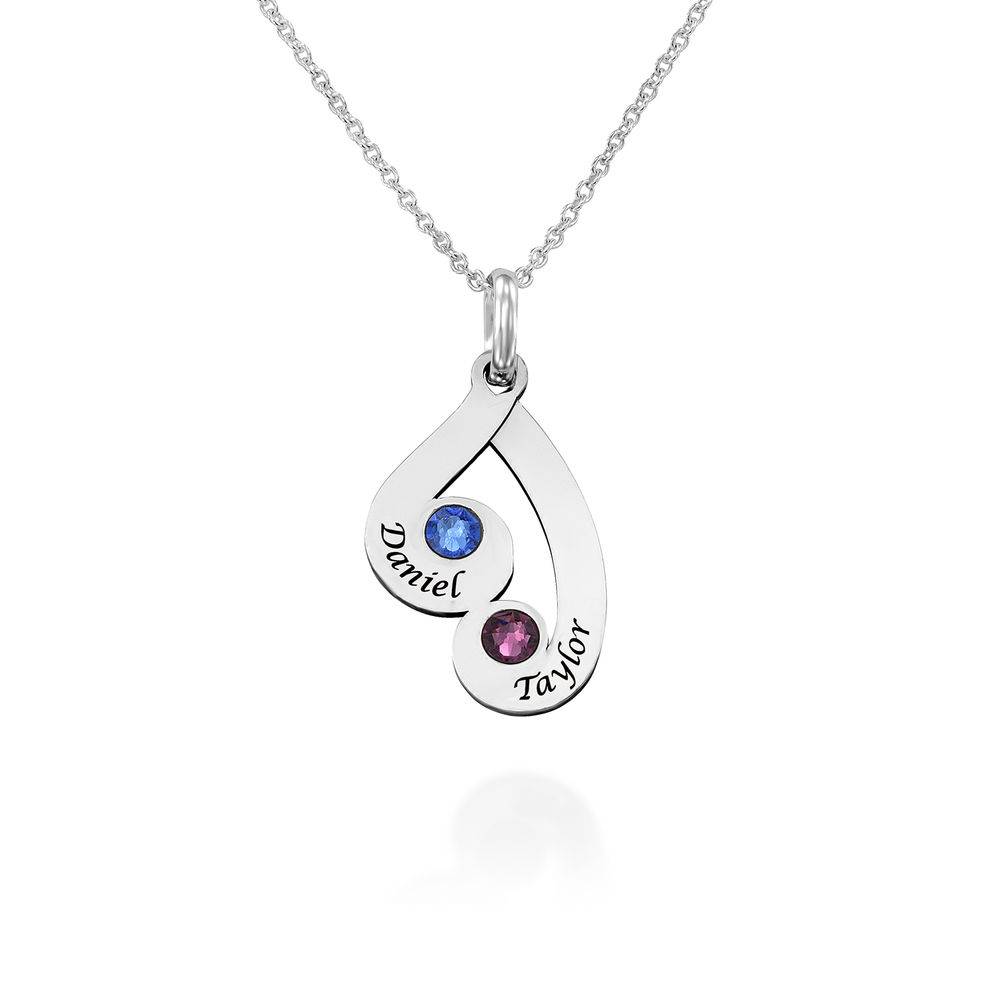 Engraved Family Pendant Necklace with Birthstones in Sterling Silver-8 product photo
