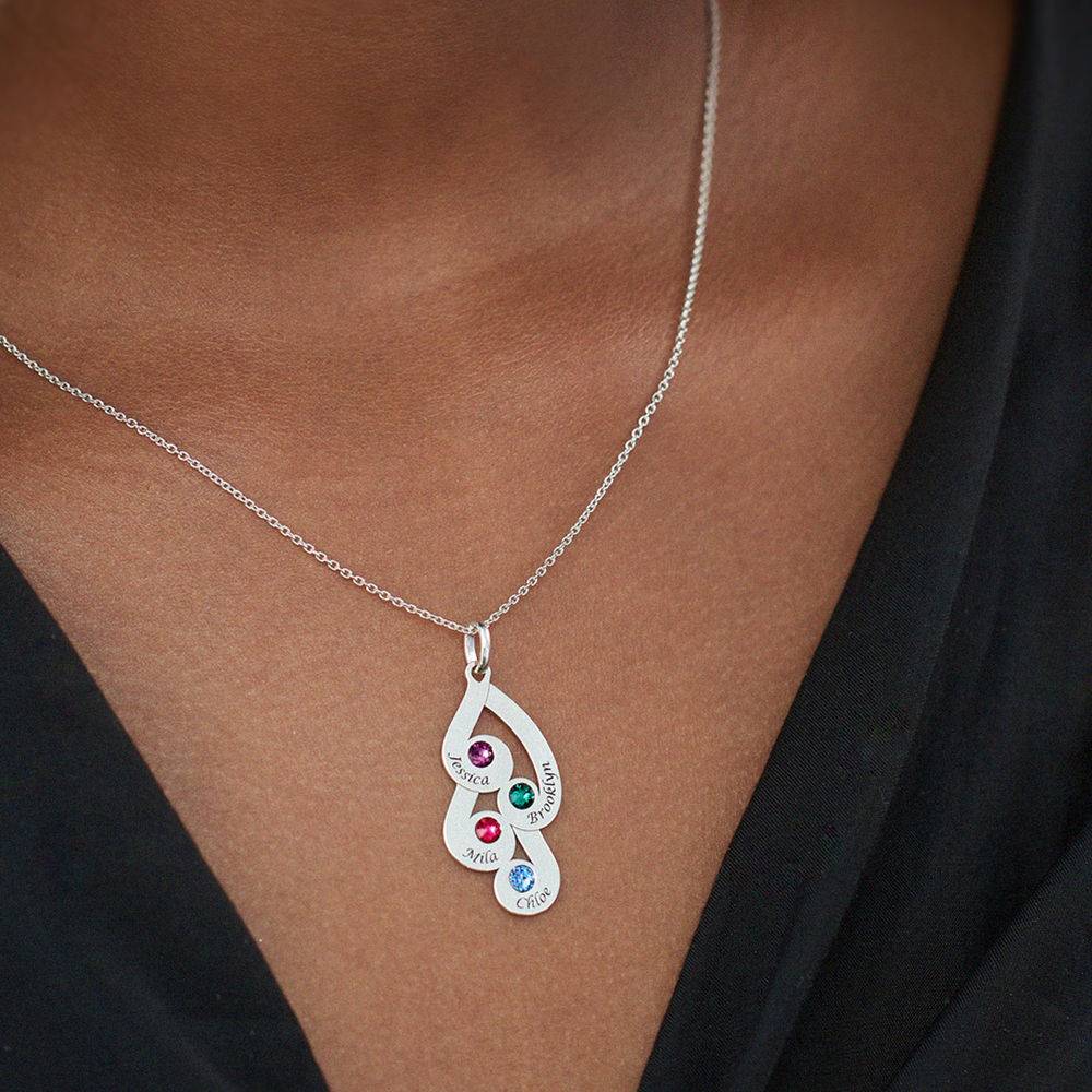 Engraved Family Pendant Necklace with Birthstones in Sterling Silver-1 product photo