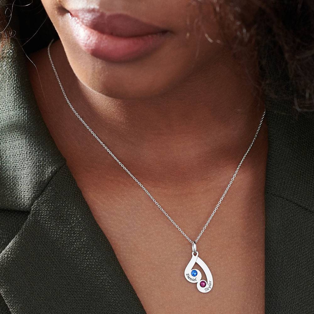 Engraved Family Pendant Necklace with Birthstones in Sterling Silver-2 product photo