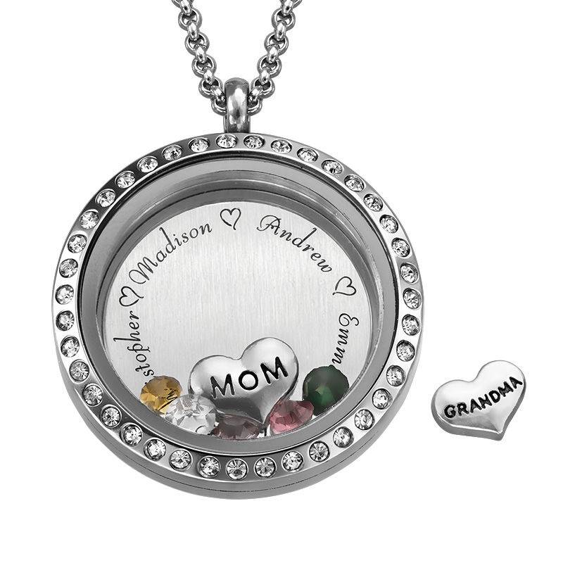 Engraved Floating Charms Locket with Birthstones- For Mum or Grandma product photo