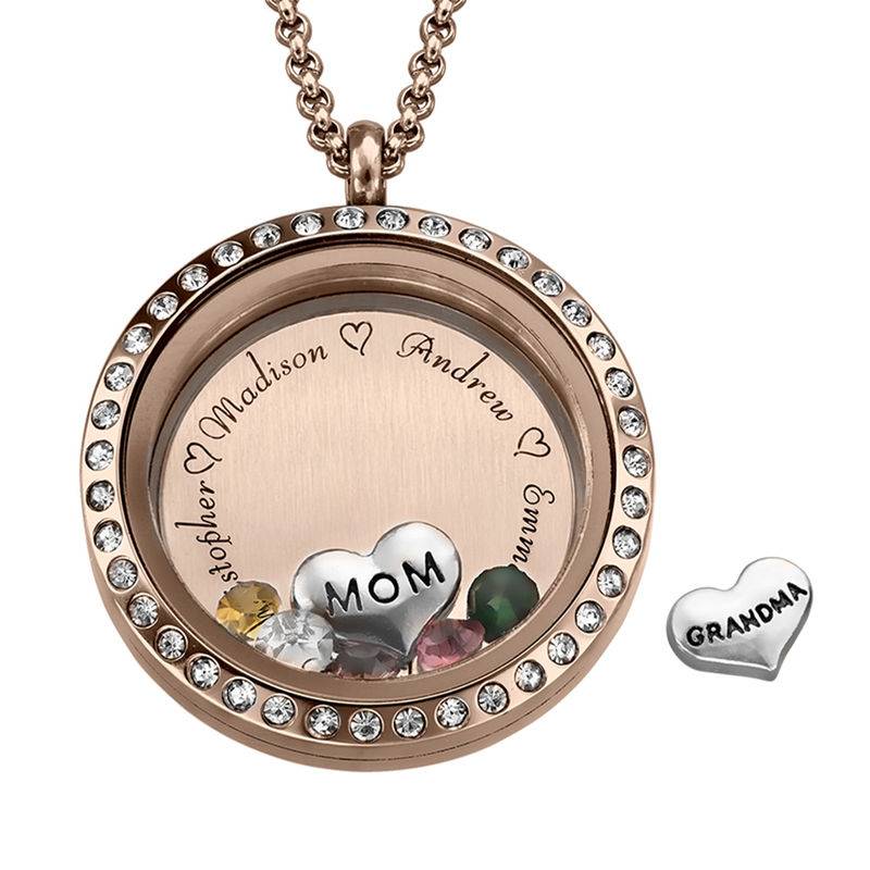Engraved Floating Charms Locket in Rose Gold Plating - "For Mum or Grandma" product photo