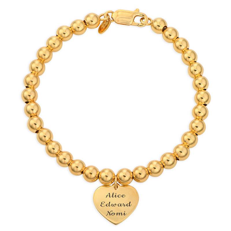 Engraved Heart Charm Beaded Bracelet in 18ct Gold Plating product photo