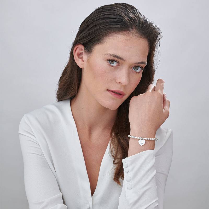 Graviertes Perlenarmband mit Herz-Charm - 925er Sterlingsilber-3 Produktfoto