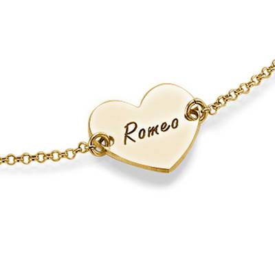 18ct Gold Plated Engraved Couples Heart Bracelet-2 product photo