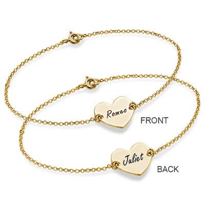 18ct Gold Plated Engraved Couples Heart Bracelet-3 product photo