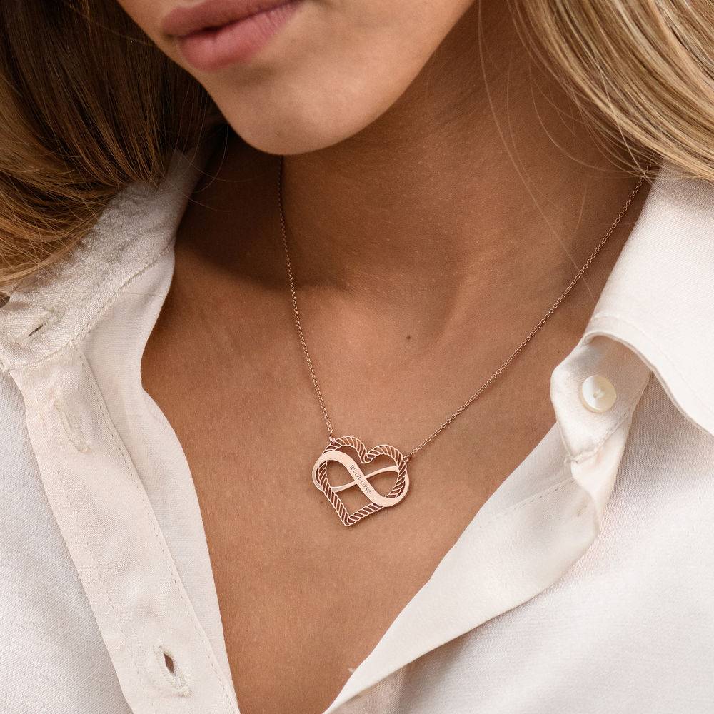 Engraved Heart Infinity Necklace in Rose Gold Plating product photo