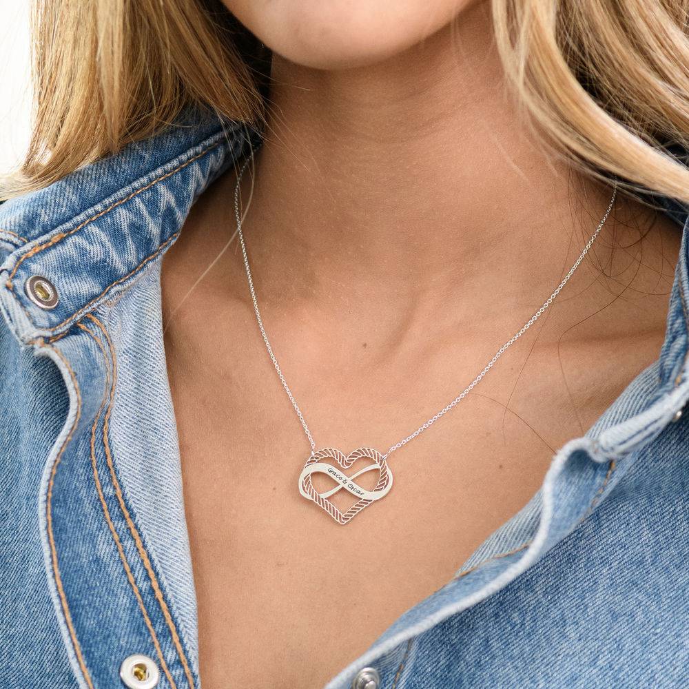 Engraved Heart Infinity Necklace in Sterling Silver-5 product photo