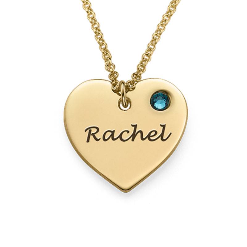 Engraved Heart Necklace with Birthstone in 18k Gold Vermeil product photo