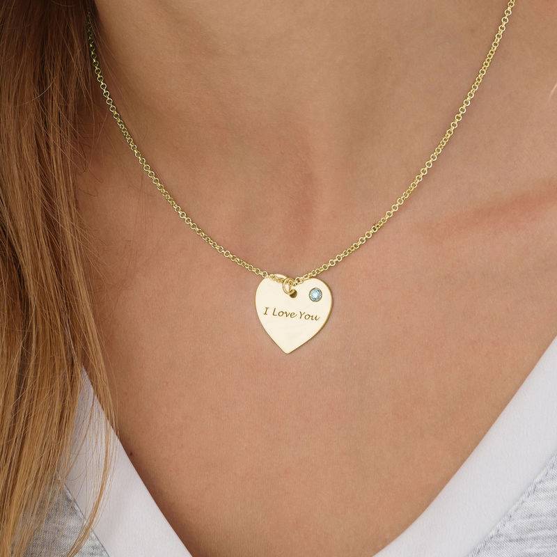 Engraved Heart Necklace with Birthstone in 18ct Gold Vermeil-1 product photo