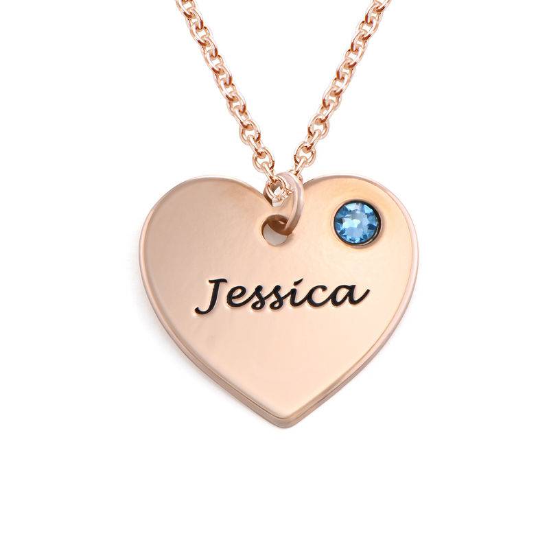 Engraved Heart Necklace with Birthstone in 18ct Rose Gold Plating product photo