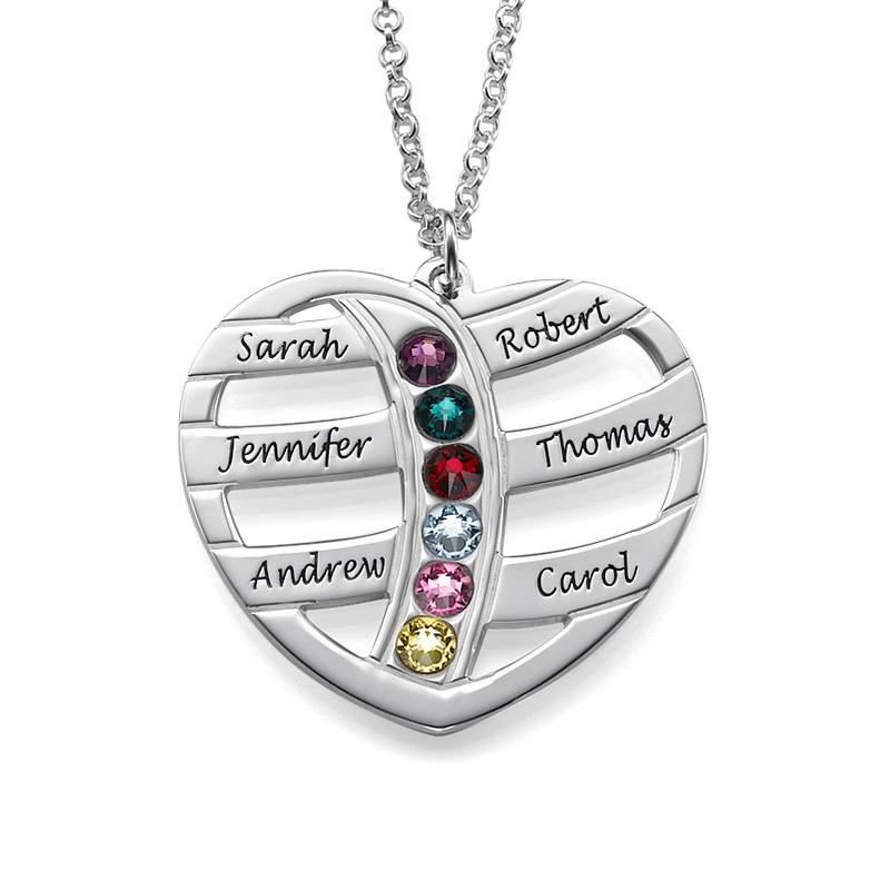 Engraved Heart Necklace with Birthstones-3 product photo