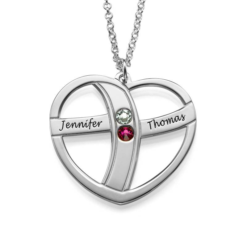 Engraved Heart Necklace with Birthstones-5 product photo