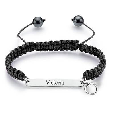 Friendship Bracelet with Engraved Silver ID Tag product photo