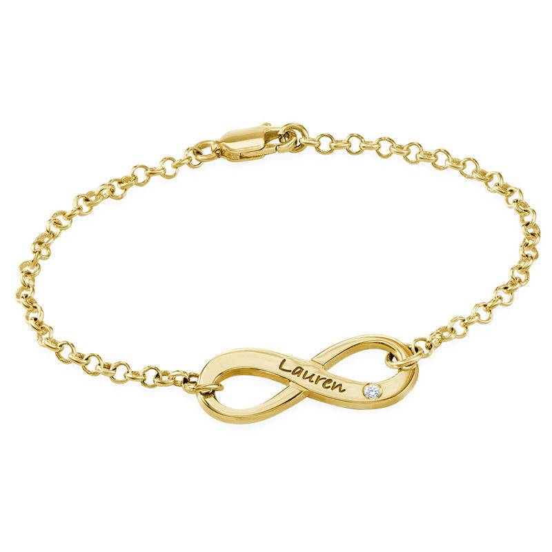 Engraved Infinity Bracelet with Diamond in 18ct Gold Plating product photo